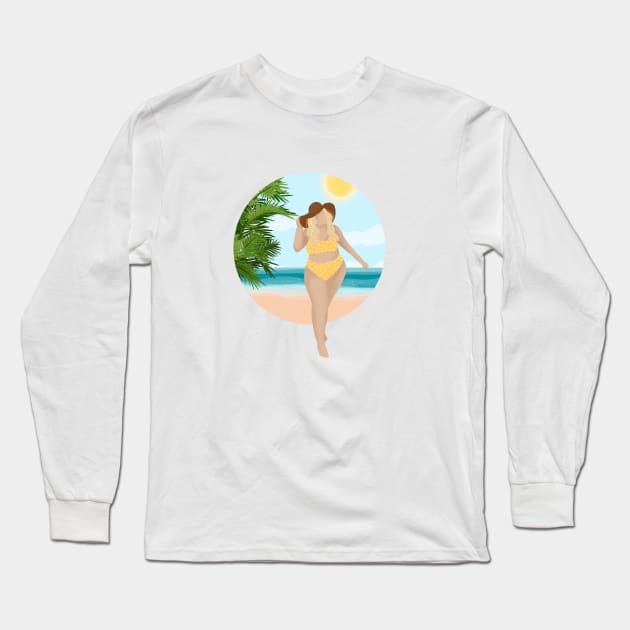 Girl On The Beach 1 Long Sleeve T-Shirt by Gush Art Studio 1